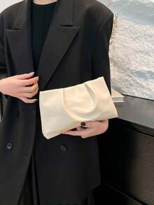 时尚纯色手拿包、褶皱云朵包、休闲信封包、化妆包、旅行配件包、内衬包、洗漱包、收纳袋 - 白色 - 查看 2