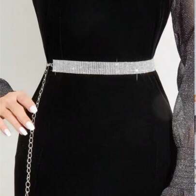 1 件女士 8 排水晶装饰束腰派对风格水晶腰链，百搭连衣裙配饰