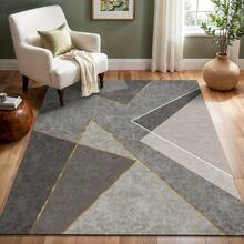1pc Light Gray Geometric Abstract Art Area Rug, European And American Rectangular Soft Faux Wool Washable Carpet, Suitable For Living Room, Bedroom, Entrance, Bathroom, Hallway, Patio, Kitchen, Indoor Outdoor, All Season Large Size Mat, Home Decor - Multicolor - View 7