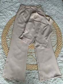 Formal Set Pantaloons Pants High Waist Pockets Tailoring Vest Buttons Simple Elegant Casual Pocket Zipper - Beige - View 3