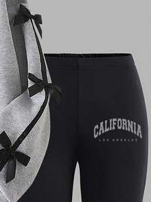 Tween Girl Letter Graphic Print Crew Neck Sweatshirt And Leggings Casual Outfit - 灰色 - 查看 7