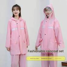 2pcs Women Outdoor Casual Cycling Raincoat + Pants Set, Waterproof Zipper Full Body Motorcycle Rain Gear With Double Visor & Pockets