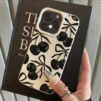 1 buah Casing Ponsel Bahan TPU Elegan & Lucu Motif Pita dan Ceri Hitam Kompatibel dengan Ponsel /Redmi