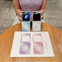 1 pieza Funda plegable magnética para teléfono de mujer, diseño degradado lindo compatible con Galaxy Z Flip7, ligera, delgada, resistente a golpes y caídas, cubierta protectora para smartphone adecuada para Samsung Galaxy Z Flip6, Z Flip5, Moto Razr 60/Razr 60 Ultra/Razr 50/Razr 50 Ultra, excelente para regalos de cumpleaños, graduación y vuelta al colegio - Multicolor - Ver 9