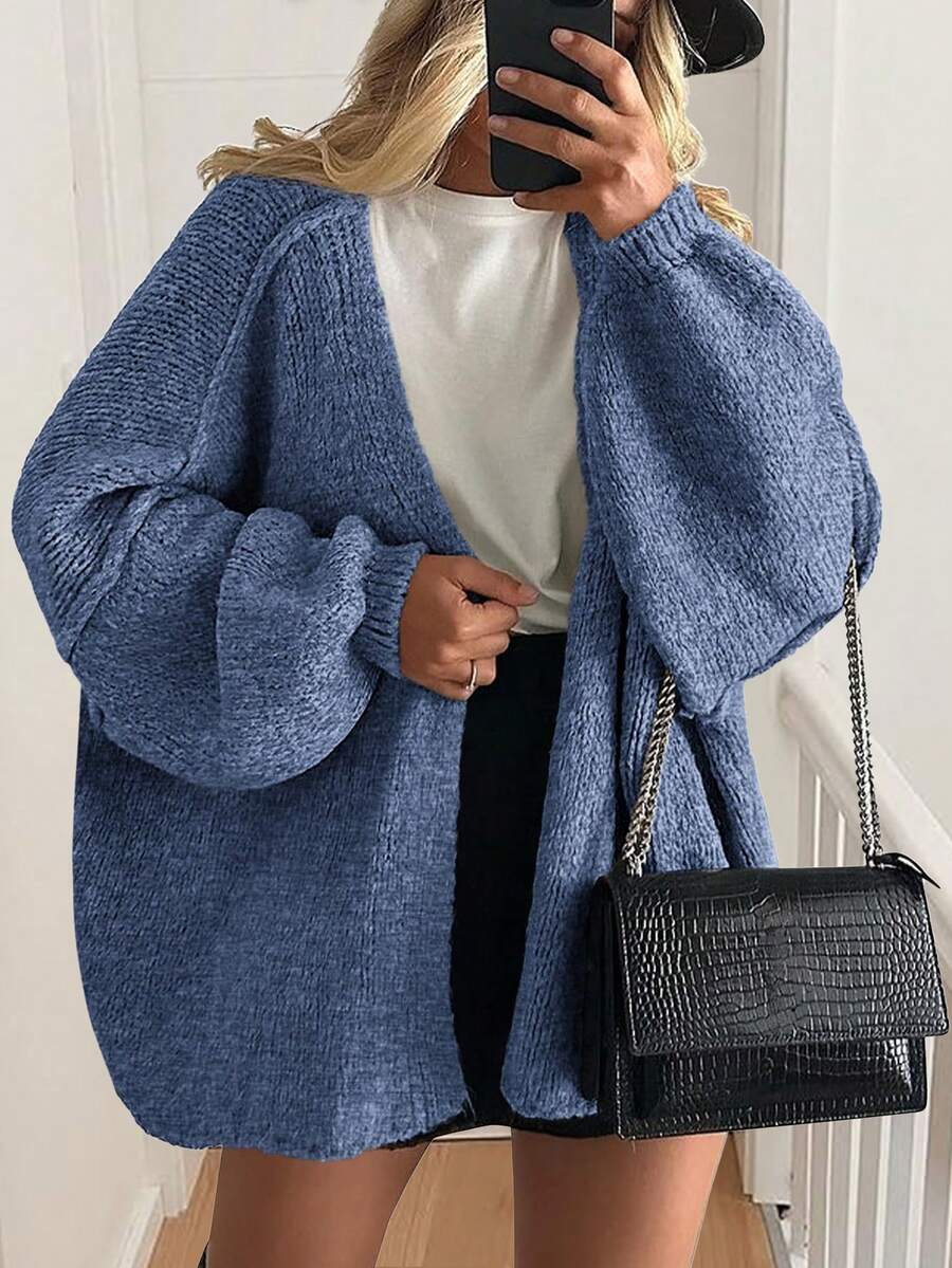 Women's Oversized Cardigan Fall Long Lantern Sleeve Knit Cardigan Lightweight - 霧藍色 - 查看 1