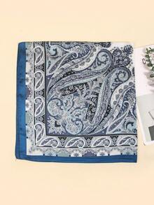 1条仿丝印花方巾，时尚百搭领巾，适合日常穿着。 - 藏青 - 查看 3