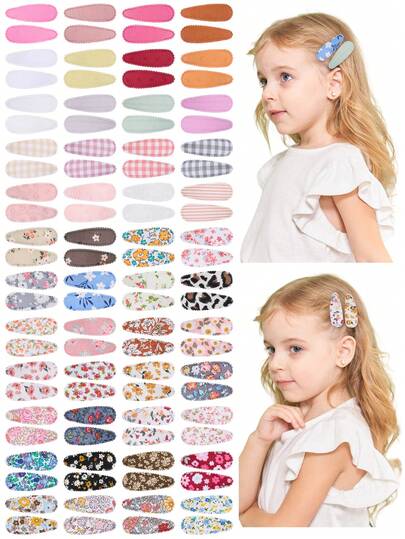 50/20/10 piezas Clips de pelo con botón a presión con estampado de flores para bebé niña y niña pequeña - Clips BB para niños con bordado de tela y gota de agua, Clips de pelo impresos para flequillo de bebé, Accesorios para el cabello como diademas, Aproximadamente 5,5 cm Clips de pelo y accesorios para bebé niña, bebé e infante