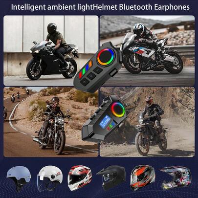 摩托车头盔扬声器，长效蓝牙头盔耳机，带CVC降噪HiFi音质，通话音乐控制，智能降噪，IPX8防水，兼容所有头盔，适用于摩托车滑雪和攀岩