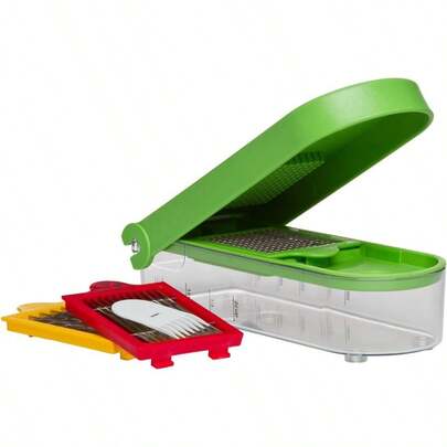 Prepworks By Progressive Dice And Slice Chopper Multicoloured 500ml Clear Base Container Printed Measurements 3 Interchangeable Blades NonSkid Base Builtin Storage For Blades