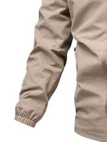 男士时尚百搭纯色翻领休闲夹克，秋季 - 卡其色 - 查看 5