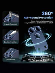 1pc Apple 17 Pro Max Camera Lens Protector - [Anti-Crack] [Strong Adhesion] [Compatible With Phone Case] Metallic Tempered Glass Rear Camera Screen Protector - Deep Blue