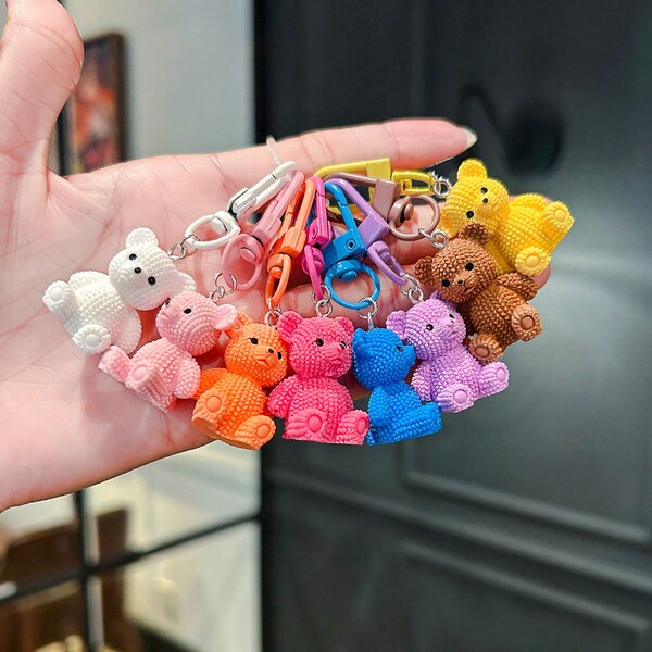 8pcs Resin Bear Keychain Pendant, Bag Charm, Bag Accessory, Holiday Small Gift, Best Choice For Gift Bag Accessories Lanyards With Id Holder Car Accessories Bag Charms Christmas