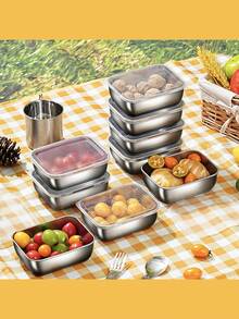 Stainless Steel Food Storage Container, Food Organizer Box With Lid, Suitable For Outdoor Picnic, Meal Prep, Refrigerator Storage And Kitchen Organization - Multicolor - View 5