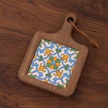 1PC Solid Wood Ceramic Tile Pattern Heat-Resistant Coaster - Retro Kitchen And Dining Table Mat, Suitable For Hot Pot, Flat Bottomed Pan, Cup, High Heat Protection, Handmade Home Decoration Gift - Multicolor - View 10