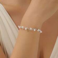 1 件优雅波浪形人造珍珠和水晶装饰手链，适合女性婚礼派对或日常佩戴 - 銀色 - 查看 6