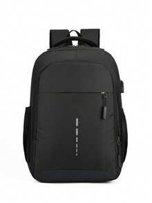 休闲反光条设计USB防水时尚男士背包 - 黑色 - 查看 6