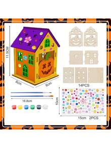 Bộ 6 đồ thủ công nhà bí ngô bằng gỗ - Tự làm sơn 3D nhà bí ngô nghệ thuật và thủ công để trang trí tiệc Halloween - Nhiều màu - Xem 9