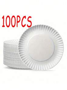 10/50/100 piezas Platos de papel blanco, adecuados para fiestas de cumpleaños, vajilla de pastel duradera, platos redondos blancos de 6 pulgadas, adecuados para cumpleaños, pasteles, barbacoa - Blanco - Ver 12