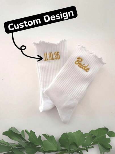 1pc Customized Bride Socks, Personalized "Wife" Socks, Wedding Party Socks, Bridesmaids Socks, Cute, Kawaii, Y2K, Fashion, Casual, Customized, Personalized, Unique, Ideal Gift For Her, Girlfriend, Family, Friends, Forever Love, Wifey Aesthetic
