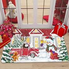 1/2/3 piezas Juego de alfombrillas de cocina navideñas acolchadas y antifatiga de 0.47 pulgada/1,2 cm de grosor - Diseño de muñeco de nieve y camión rojo navideño, alfombras de pasillo acolchadas, alfombrillas suaves de franela antideslizantes y resistentes a las manchas para dormitorio, sala de estar, comedor, baño y entrada