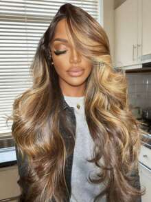 4/27 Highlight Ombre Blonde Brazilian Remy Body Wave Glueless Wigs Human Hair For Women 250 Density 13x6 HD Transparent Deep Curly Lace Front Wig Human Hair No Shedding With Baby Hair Put On And Go For Beginners - Bắt nguồn từ & Ombre - Xem 2