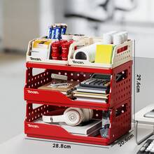 積み重ね可能な収納ボックス、デスクトップ中空収納ラック、穴あきボードオフィス収納および整理ラック、シンプルなデスクトップパーティションオーガナイザー - 赤大*2+白小*2 - チェックする 8