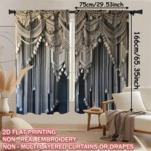2pcs Boho Macrame Fabric Printed Curtains, Single-Sided Print, Fade-Resistant, Soft, Draping, Thick, Blackout, Machine Washable, Rod Pocket Design, Suitable For Bedroom, Bathroom, Living Room, Closet, Office, Vintage Gift