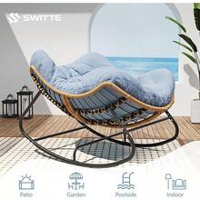 SWITTE - Silla mecedora de huevos para exteriores, papasan interior, mimbre de ratán, moderno Royal para recámara, sala de estar, porche, jardín, césped, color gris oscuro - azul - Ver 7