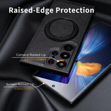 1pc Aunote High-Quality Luxury Litchi Grain PU Leather 360° Rotating Ring Holder Magnetic Protective Phone Case, Comfortable Surface, Smooth Rotating Ring Stand, Ideal For Streaming, Office, Photography, Supports Wireless Charging, Car Mount, Suitable Compatible With Samsung Galaxy S23 Ultra/S24 Ultra/S25 Ultra, Unisex Premium Gift - 黑色 - 查看 2