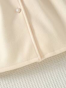 1 pieza Abrigo con cuello de lazo decorado con perlas falsas y puños de peluche para niñas, lindo y elegante, adecuado para otoño/invierno