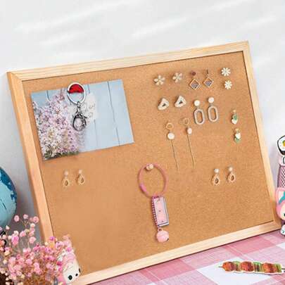 Multifunctional Cork Bulletin Board With Wooden Frame - Ideal For Jewelry Storage, Photo Display & Note Keeping, Cute Organizer For Bedroom & Study