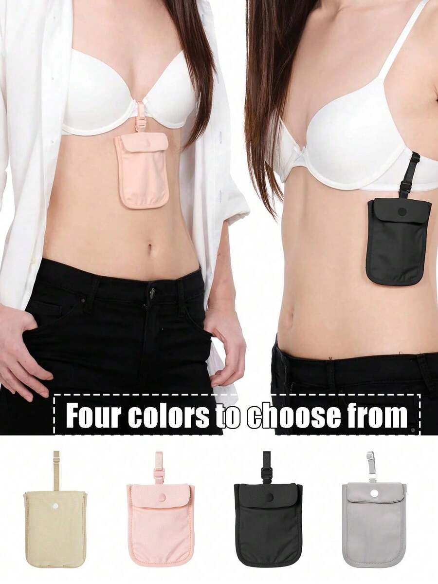 Portefeuille de soutien-gorge anti-RFID caché - Doux et agréable à la peau, réglable, fermeture à bouton pour empêcher la chute des articles, léger et respirant, lavable et réutilisable, pochette de voyage et poche cachée spécifique pour passeport, options de couleurs multiples