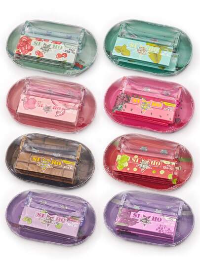 1 Set Creative Smoking Accessories Kit, Includes 1 Metal Cigarette Tray, 1 Cigarette Roller, 2 Packs Of 78mm Flavored Rolling Papers (50 Papers + 50 Filters Per Pack), Handmade Cigarette Paper Set With Rich Fruit Aroma, Smoking Supplies, Great Gift For Family And Friends, Christmas, Halloween, Valentine's Day, Birthday