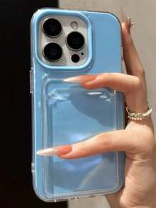 2-In-1 Candy Color Card Slot Phone Case, Compatible With IPhone Air/17/17 Pro/17 Pro Max/16/15/14/13/12/11 Pro Max/16 Plus, Minimalist Shock-Proof Transparent Soft Shell - Sky Blue - View 2