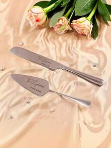 1pc/2pcs Custom Stainless Steel Cake Cutter Set, Wedding Cake Set, Suitable For Weddings, Birthdays, Anniversaries, Graduation Ceremonies, Bachelor Parties, Wedding Souvenirs, Multi-Functional,Anti-Mold,Ornamental,Exquisite,Stylish,High-Quality,Adorable,Modern,Custom,Unique,Personalized,