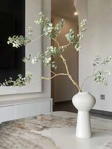 36.22-Inch Realistic Artificial Eucalyptus Branch With White Flowers - Greenery Indoor/Outdoor Faux Greenerry, Perfect For Weddings And Home Decorations Tabletop Centerpiece Decoration - Green - View 3
