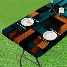 1 pièce Nappe à bord élastique, nappe extensible à l'atmosphère festive, design à motif géométrique coloré, nappe décorative de salle à manger , convient pour les fêtes et célébrations, ajoutant des couleurs joyeuses, rehaussant la décoration intérieure. Housse de table d'extérieur, accessoire de pique-nique, peut être utilisé à l'intérieur et à l'extérieur