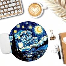 星空草编星空猫可爱鼠标垫，办公桌圆形鼠标垫，小型迷你旅行鼠标垫带防滑橡胶底座，直径 7.87 英寸适用于工作无线电脑笔记本电脑，办公桌配件单个 47g - 彩色 - 查看 11