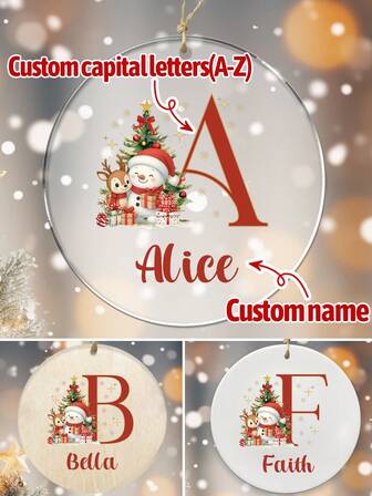 Custom Christmas Decorations With Name, Personalized Christmas Tree Decorations, Customized Christmas Gifts, Customizable Letter Decorations, Christmas Ornaments, Christmas, Christmas Crafts For Kids, Christmas Snowman Pattern, Ceramic, Acrylic, Wood, Garden, Room Decor, Boy, Girl, Mom, Kids, Family,Christmas Gift Supplies