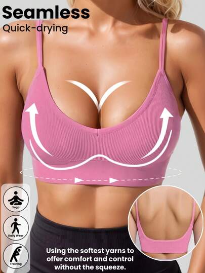 1pc Racerback Sports BH Women, Seamless Com Tafel Thin Strap Verleidelijke Neck Camisole, Wear, Yoga