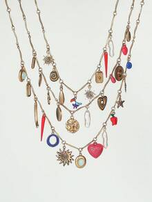 Collana multistrato stile bohémien con cuore, uccello e peperoncino, decorazione esagerata con perle, stile europeo e americano