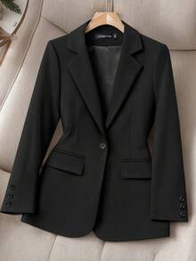 HOMEYEE Women's Lapel Collar Long Sleeve Pocket Spring Autumn Winter All-Season Vintage Elegant Casual Resort Business Professional OL Plus Size Top Jacket - Black - View 9