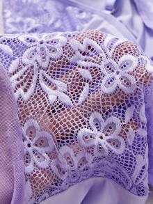 Women Sexy Lingerie Contrast Lace Milk Silk Chemise Nightgown Babydoll Dress Slip Nightwear - 紫色 - 查看 3