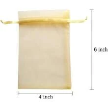 50pcs 4x6 Inch Gifts Wrap Bags Gold, Organza Sheer Fabric Bulk, Drawstring Reusable Pouch Shower Favor, Business, Beach, Standard Size Elegant Business Card, Cute Little - 金色 - 查看 3