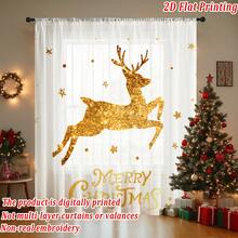 1pc Shiny Rhinestone "Merry Christmas" Star & Reindeer Pattern Christmas Decorative Sheer Curtain, Fade-Resistant, High-Quality Voile, Anti-Snagging, Wrinkle-Resistant, Soft & Smooth, Washable, Semi-Transparent, For Living Room, Bedroom, Kitchen, Christmas Party Decor