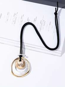 1 Stück großer Anhänger Halskette, mehrschichtige Boho-Kreis-Leder-Choker, klobige Boho-Halskette für Frauen, lange Pullover-Halskette, Schmuck