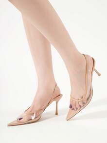 Tocuri înalte minimaliste pentru femei, culoare nud, cu vârful ascuțit, la modă, transparente, cu toc piramidal, potrivite pentru petrecere, purtare zilnică, bal, vacanță, vară, tocuri înalte elegante, înapoi la școală, facultate, stil distinctiv pentru Halloween, petrecere de Crăciun, noapte sexy