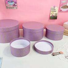 Set de 4 cutii cadou rotunde cu model de trandafiri, hârtie imprimată elegantă, design revigorant cu mai multe straturi și capacitate, DIY și stivuibil, potrivit pentru cadouri de ziua de naștere, nuntă, sărbători - Multicolor - Vizualizare 6
