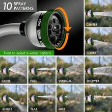 Watering Wand Heavy Duty Metal Garden Hose Wand With 10 Spray Patterns 15Inch Long Hose Nozzle Sprayer With Thumb Flow Control Ideal To Water Hanging Baskets And Shrubs - 綠色 - 查看 4