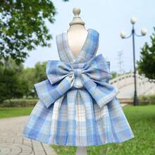 1pc Pet Dog/Cat Plaid Skirt Harness Leash Set, Teddy/Poodle Outdoor Clothes, Autumn/Winter - Blue - View 6